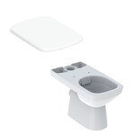 Stojąca miska WC Selnova Square do spłuczki nasadzanej, lejowa, B35 cm, H40 cm, T68 cm, częściowo ukryte mocowania, odpływ poziomy, Rimfree Deska sedesowa WC wolnoopadająca Selnova Square mocowanie od góry, zachodząca pokrywa, antybakteryjna biała
